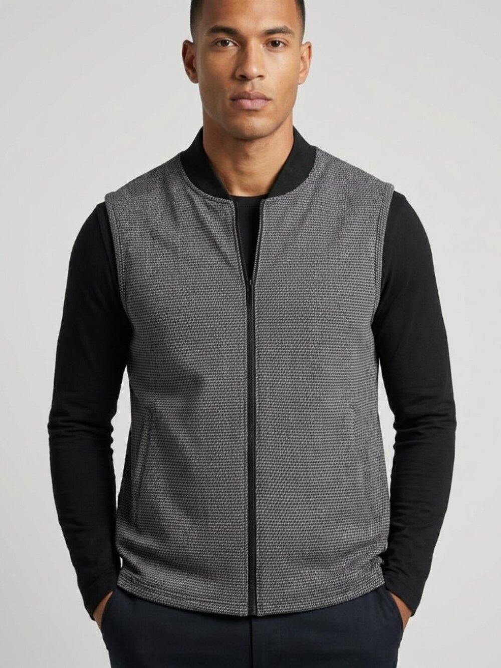 CON.STRUCT Men's Micro Check Full Zip Vest Black White Size L